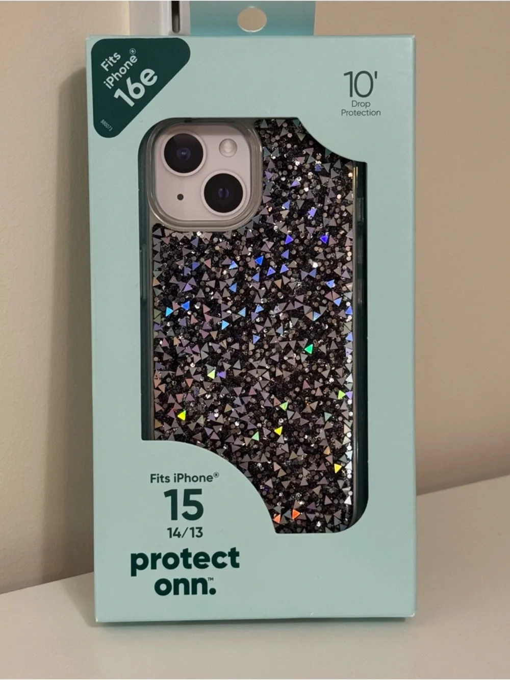 Onn. Phone Case for iPhone 15/14/13 - Clear/Black/ Crystal Geometric Shapes New